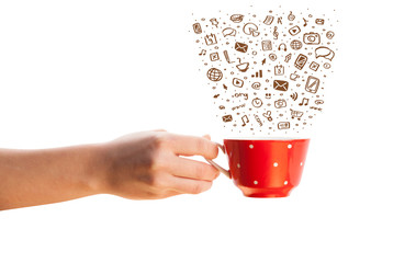 Coffee-mug with hand drawn media icons