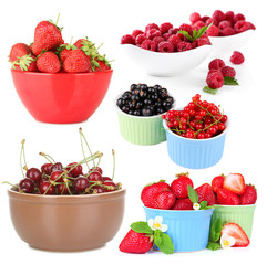 Collage of fresh berries isolated on white