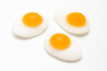 Three egg jelly candy isolated on the white background
