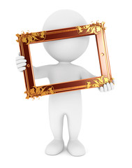 3d white people holding an old frame