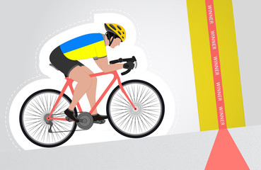 Ukrainian cyclist riding upwards to finish line vector isolated