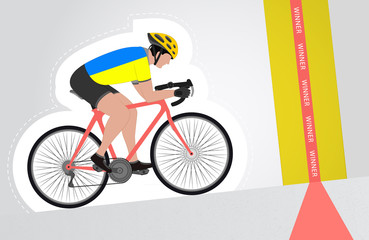 Fototapeta premium Ukrainian cyclist riding upwards to finish line vector isolated