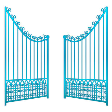 isolated on white open iron gate fence vector