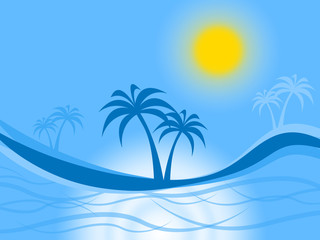 Fototapeta na wymiar Palm Tree Represents Tropical Island And Atoll