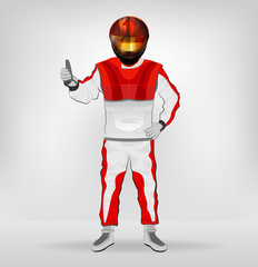 standing racer in helmet with thumb up pose vector