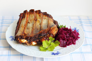 Delicious BBQ spare rib with cabbage