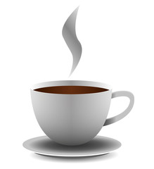 Vector cup of coffee on white background.