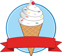 Ice Cream Cone Circle Banner. Illustration Isolated on white