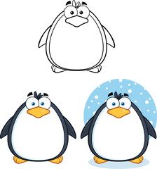 Penguin Cartoon Mascot Character Poses 1. Collection Set