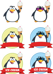 Penguin Cartoon Mascot Character Poses 6. Collection Set