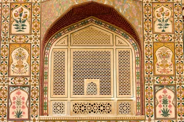 Foto op Plexiglas Beautiful pattern on the palace wall, Jaipur, India © OlegD