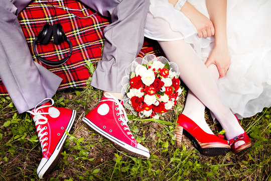 Groom Dresses red wedding shoes bride