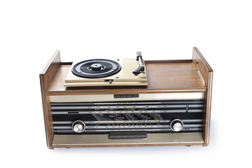 Old  radio-gramophone Isolated on white background