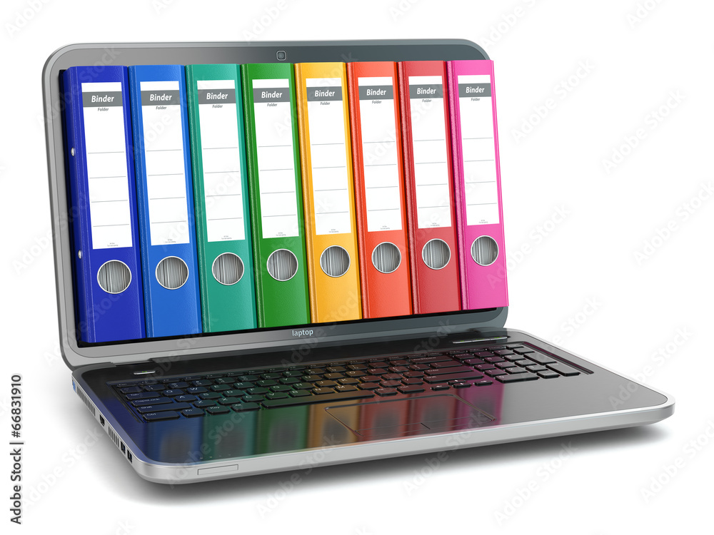 Aufkleber data storage. laptop with file ring binders.