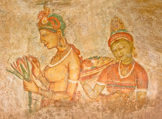 Fototapeta na wymiar 5th Century Sigiriya Rock Paintings