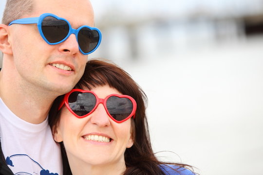 Woman And Man With Glasses Shaped Heart, Summer Time