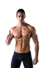 Fototapeta premium Muscular young man with thumb up doing OK sign
