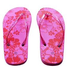 Pair of pink womans slippers isolated on the white background