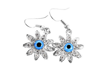 silver earrings with stones in a daisy