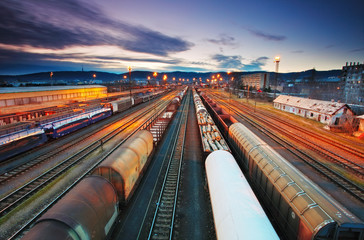 Naklejka na ściany i meble Freight Station with trains