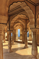 Columned hall of Amber fort, Jaipur, India