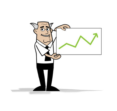 happy businessman shows growth chart