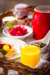Breakfast on sunny morning. Selective focus.