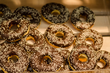delicious donut with chocolate icing and sprinkles