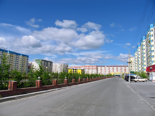 Nadym, Russia - June 22, 2005: City street.