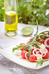 Summer salad with watermelon and feta cheese.