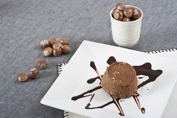 Chocolate flan with hazelnuts