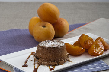 Chocolate flan with apricot