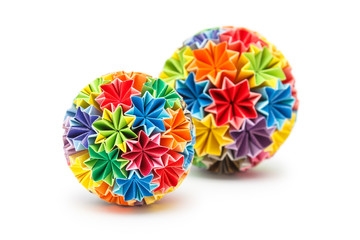 Colorful Japanese Kusudama (medicine ball) on a white background
