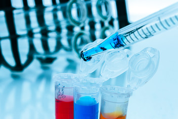Laboratory research of cancer diseases, rack with RNA samples