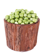 Fresh peas in bowl, isolated on white
