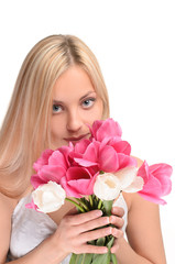 Obraz na płótnie Canvas girl with bouquet of flowers