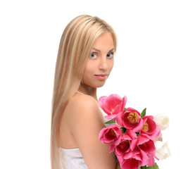 Obraz na płótnie Canvas girl with bouquet of flowers