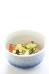 Japanese food, marinated cucumber and corn for aiemono image