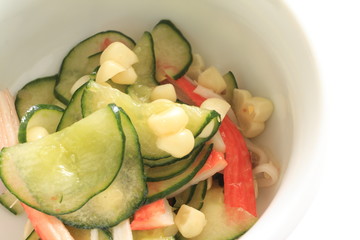 Japanese food, marinated cucumber and corn for aiemono image