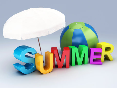 word summer with colourful letter 3D Illustration