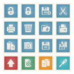 Document white icons on color paper.