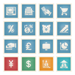 Finance white icons on color paper.