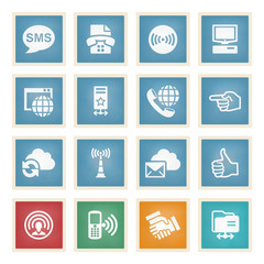 Communication white icons on color paper.