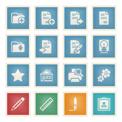 Document white icons on color paper.