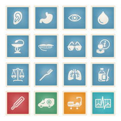Medicine white icons on color paper.