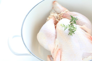 prepared chicken in pan for cooking image