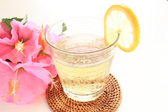 glass of soda with lemon for cocktail image