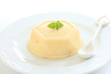 Asian food, Mango pudding with mint