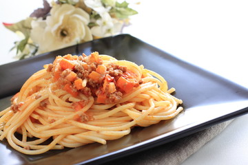 Italian food, meat sauce spaghetti