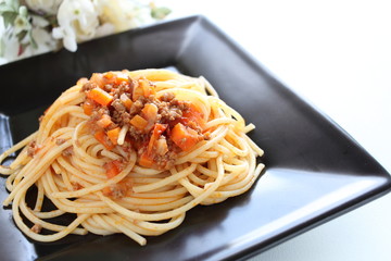 italian food, meat sauce spaghetti